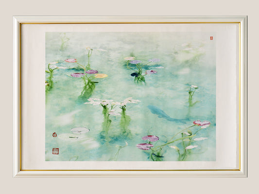 Mandala of Water Lilies – 睡蓮曼荼羅（Framed Fine Art Print on Handmade Tango Washi）
